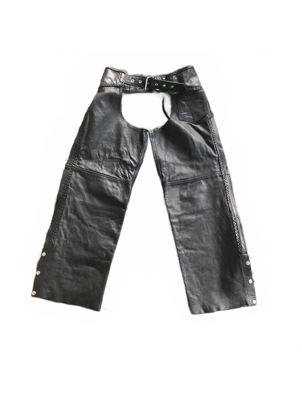 Hot Leathers Vintage Black Leather Motorcycle Chaps Size M